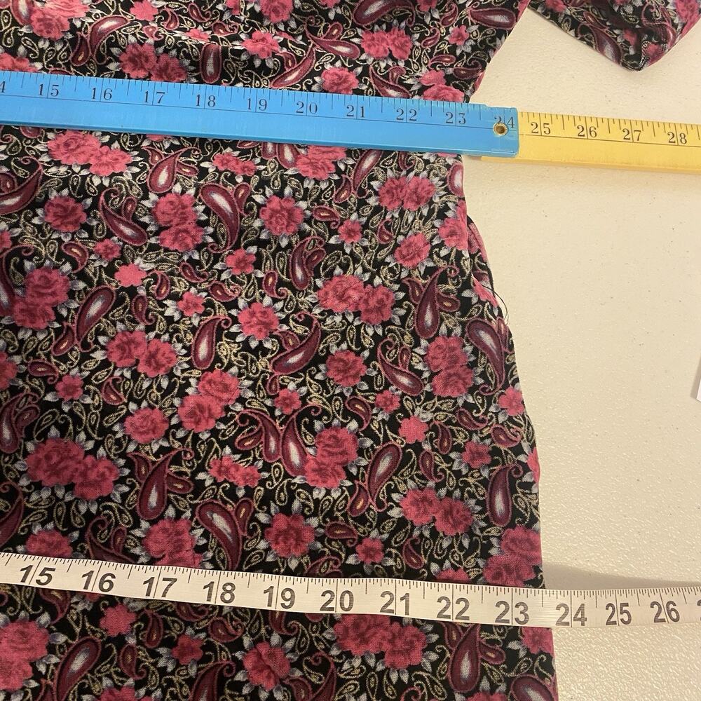 VTG 80s Paisley Ditsy Floral Velour Gown Maxi Dress Cottagecore Prairie SM/L - Picture 2 of 10